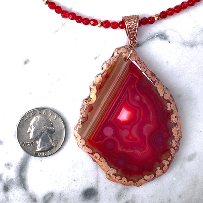 Red Agate gemstone Slice Beaded Necklace