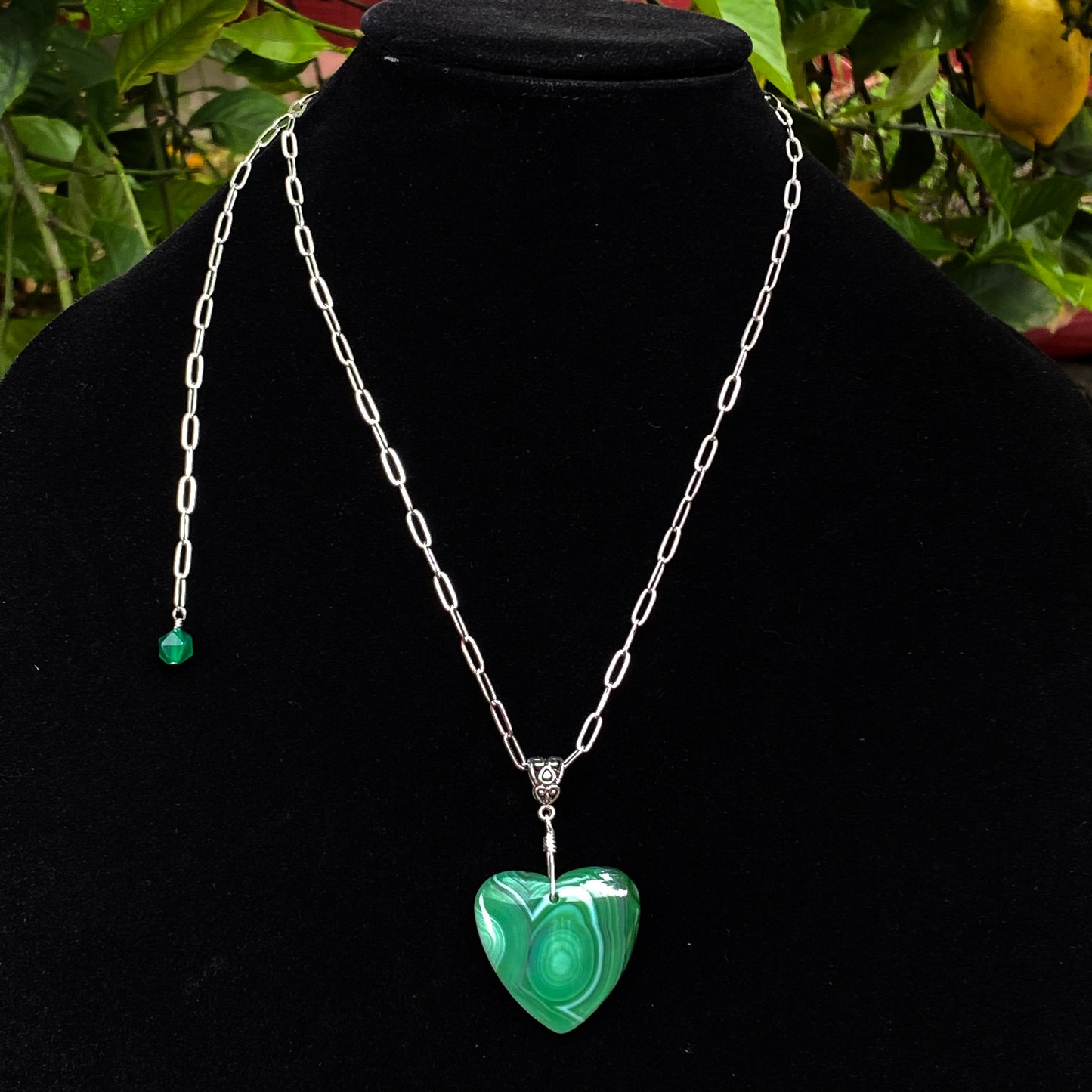 Green Banded Agate Heart Necklace