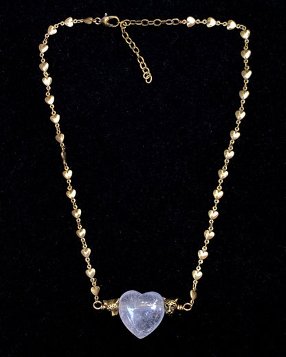 Quartz Heart Brass Leopard Necklace