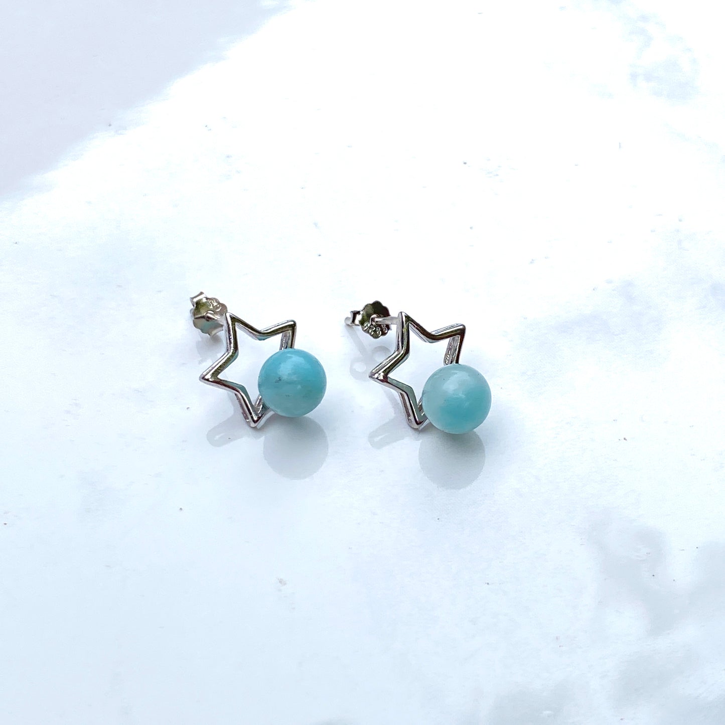 Aquamarine gemstone Stud earrings with Sterling Silver Star