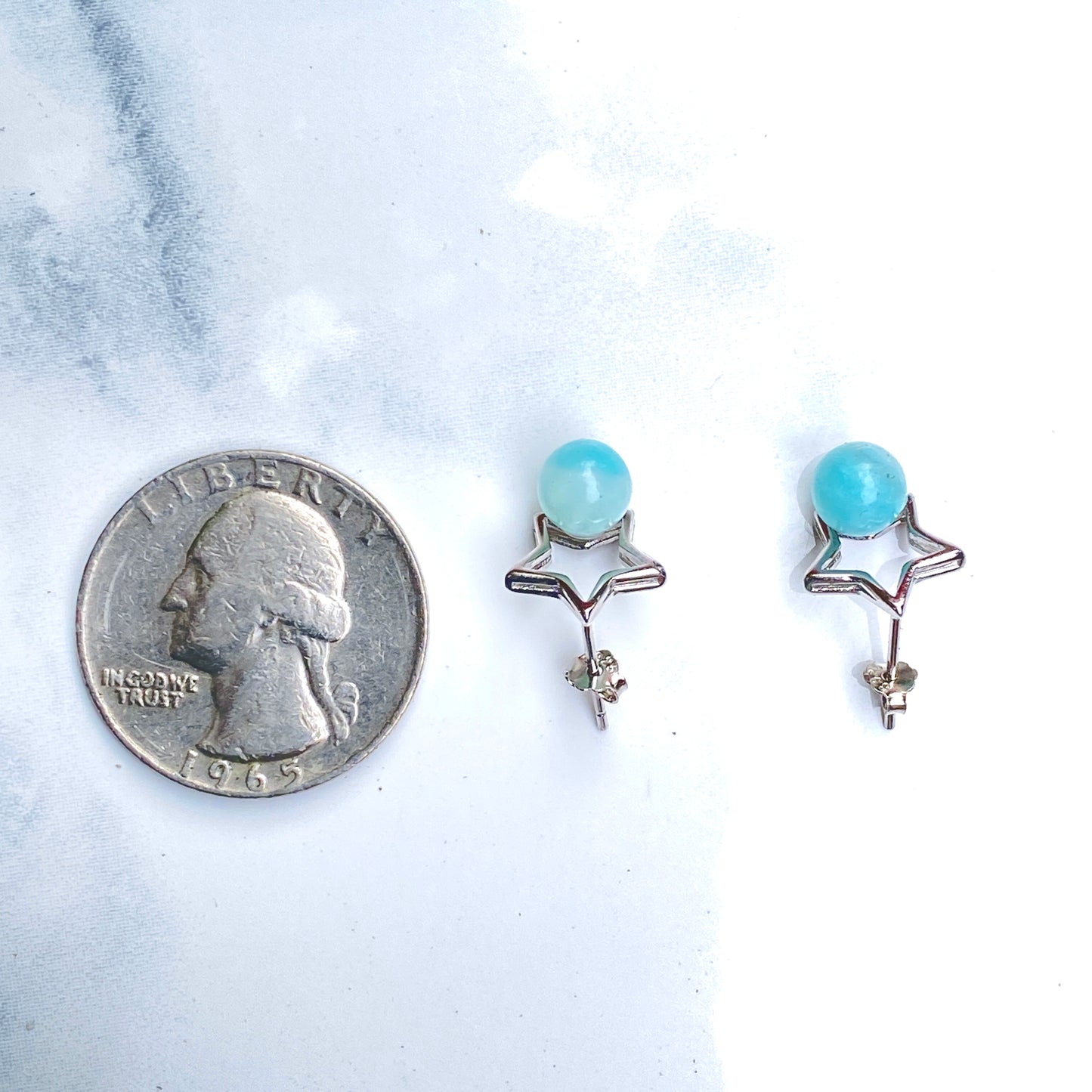 Aquamarine gemstone Stud earrings with Sterling Silver Star