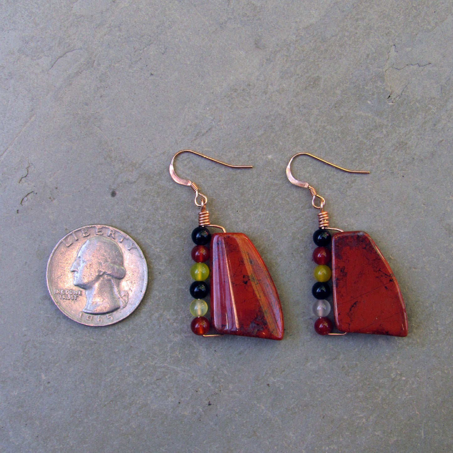 Red Jasper and Agate Gemstones on Rose Gold earrings