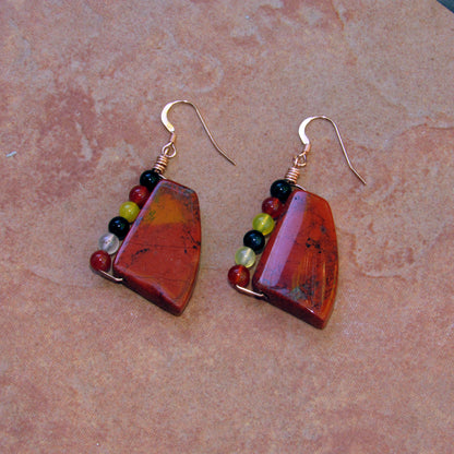 Red Jasper and Agate Gemstones on Rose Gold earrings