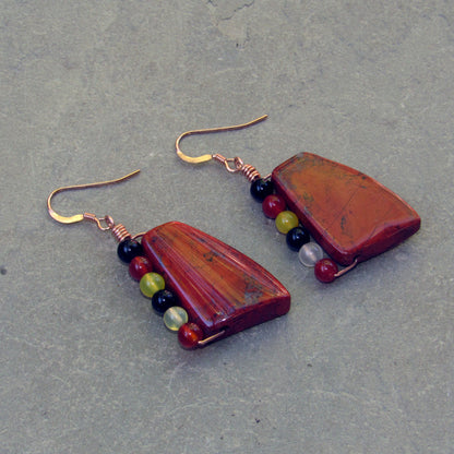 Red Jasper and Agate Gemstones on Rose Gold earrings