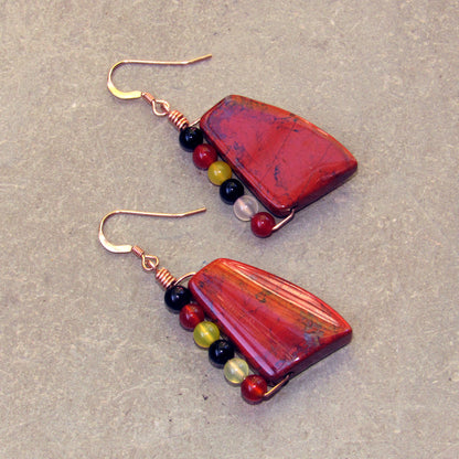 Red Jasper and Agate Gemstones on Rose Gold earrings