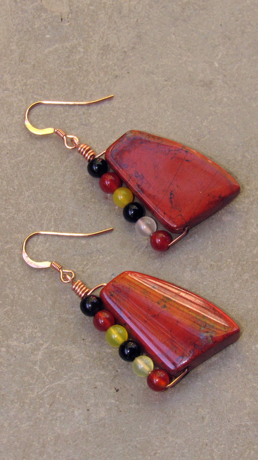 Red Jasper and Agate Gemstones on Rose Gold earrings