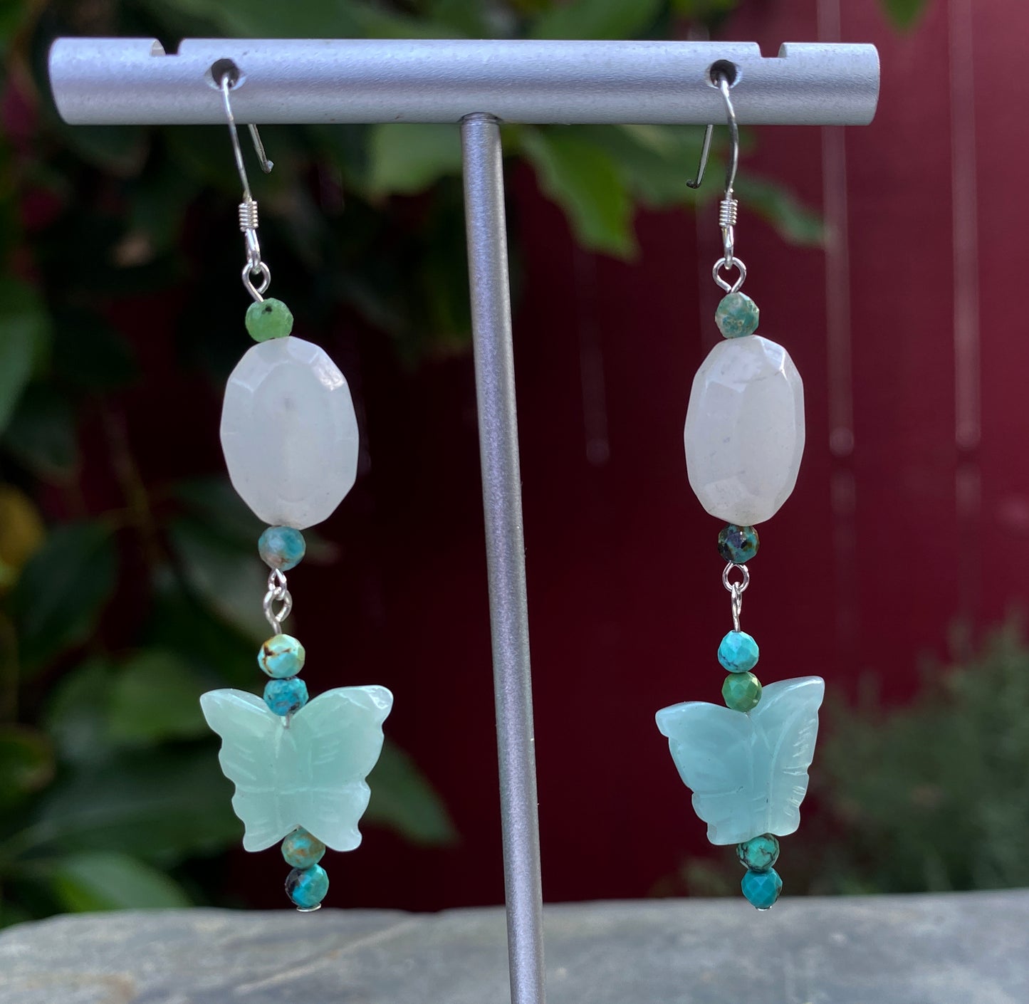 Aventurine Butterfly and Quartz Gemstone Earrings