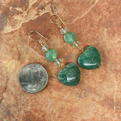 Aventurine Hearts and Fluorite gemstone Earrings