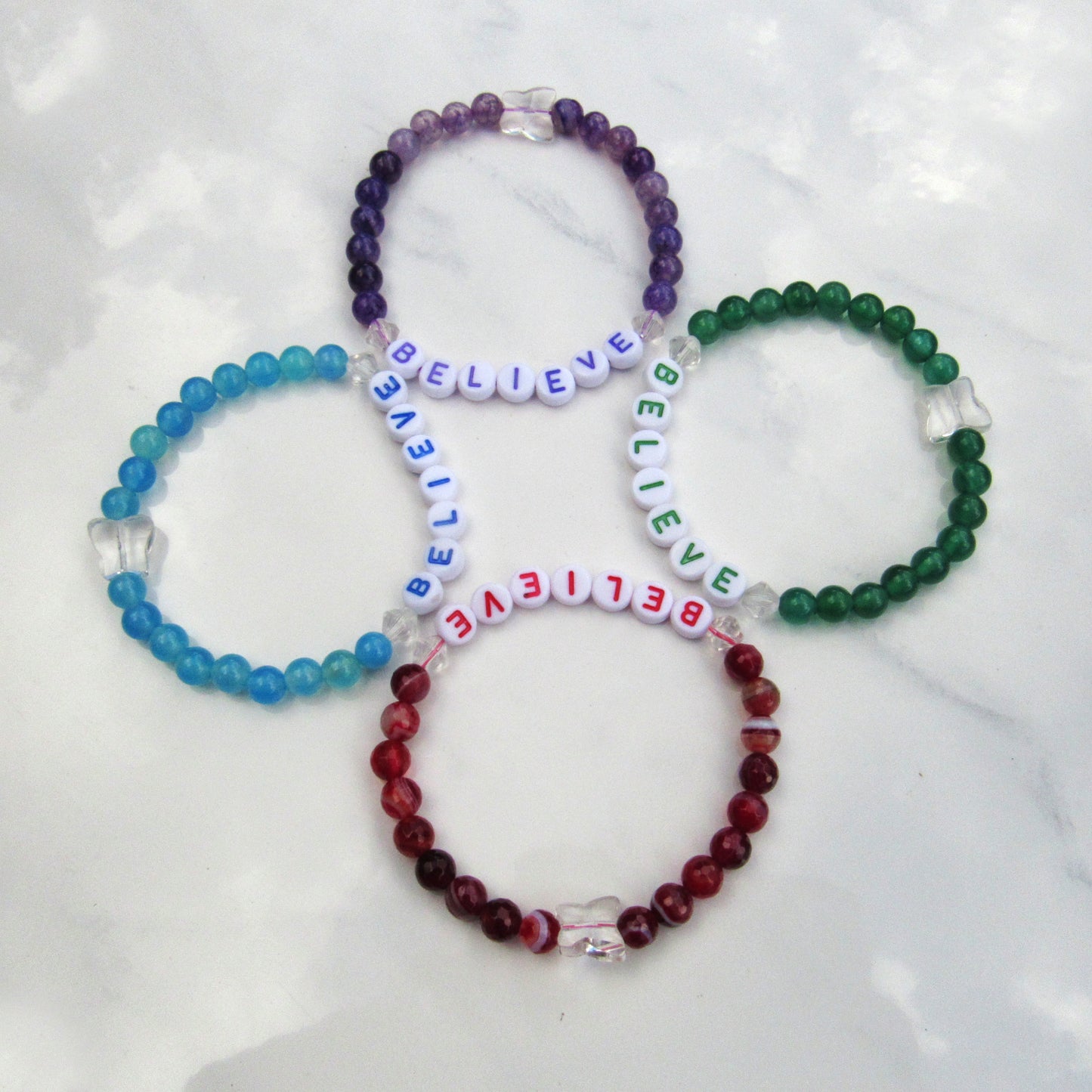 Genuine Agate Gemsotne "BELIEVE" stretch bracelets