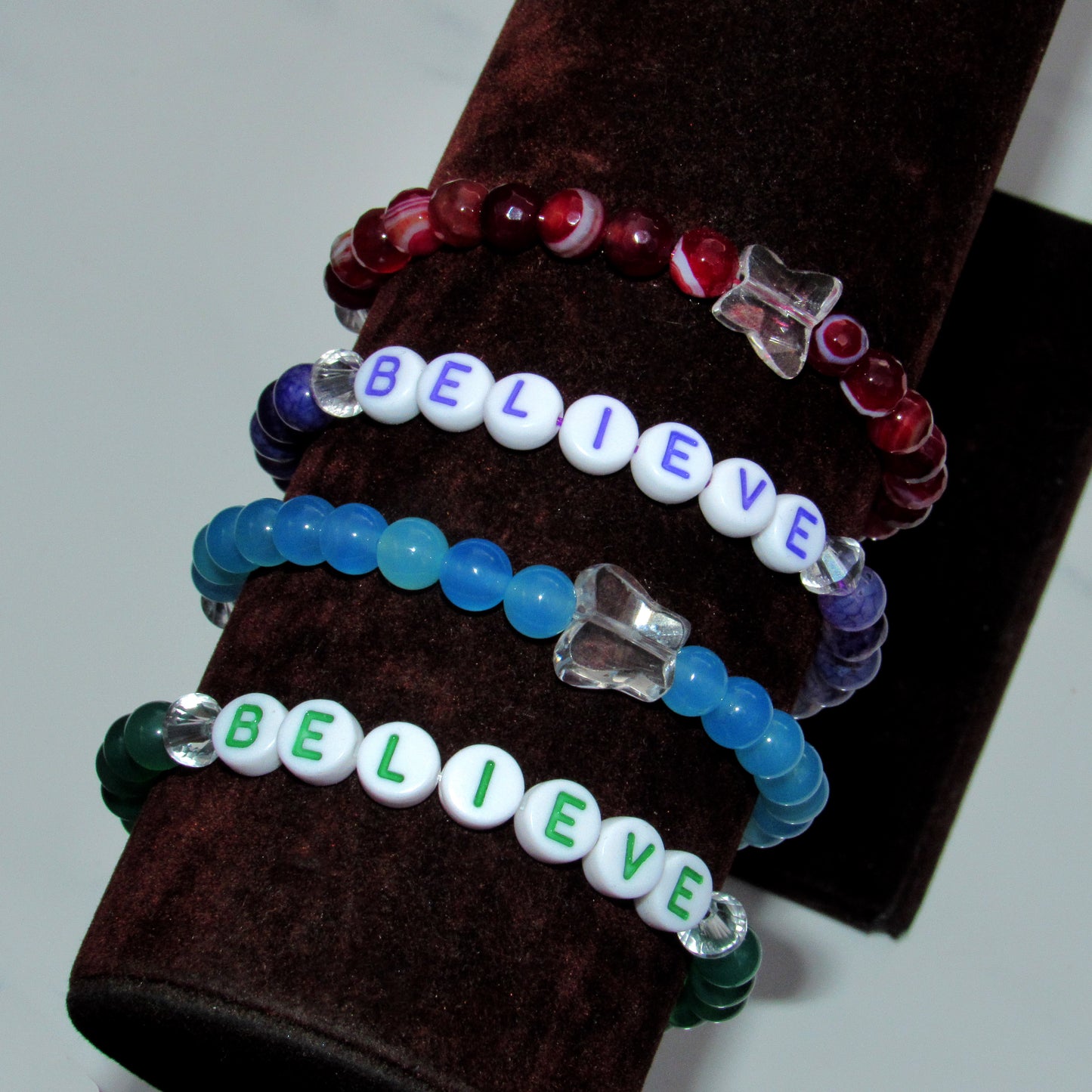 Genuine Agate Gemsotne "BELIEVE" stretch bracelets