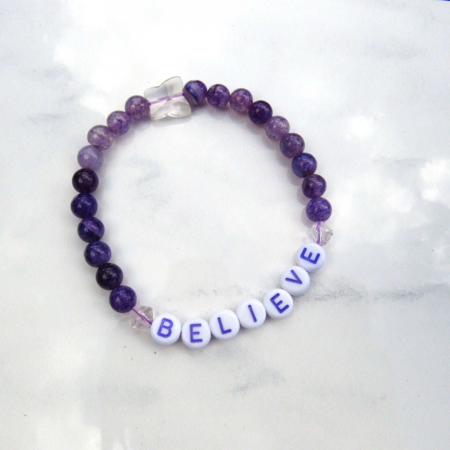 Genuine Agate Gemsotne "BELIEVE" stretch bracelets