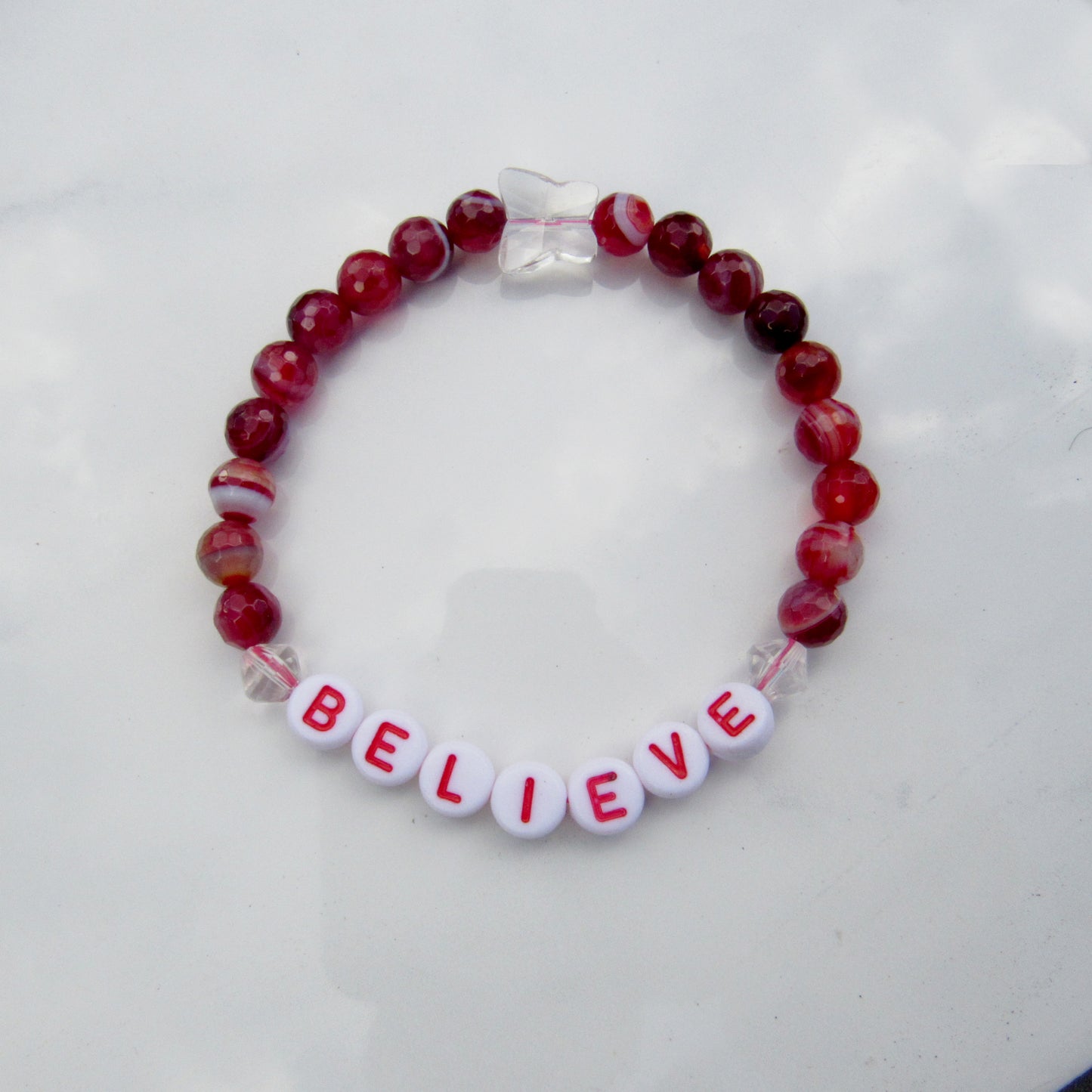 Genuine Agate Gemsotne "BELIEVE" stretch bracelets