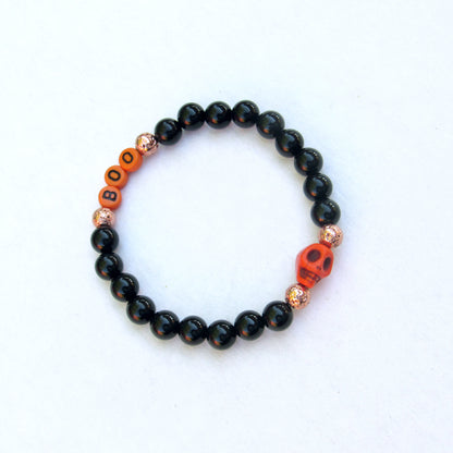 Men's Halloween Onyx and Howlite Gemstone Skull Bracelets