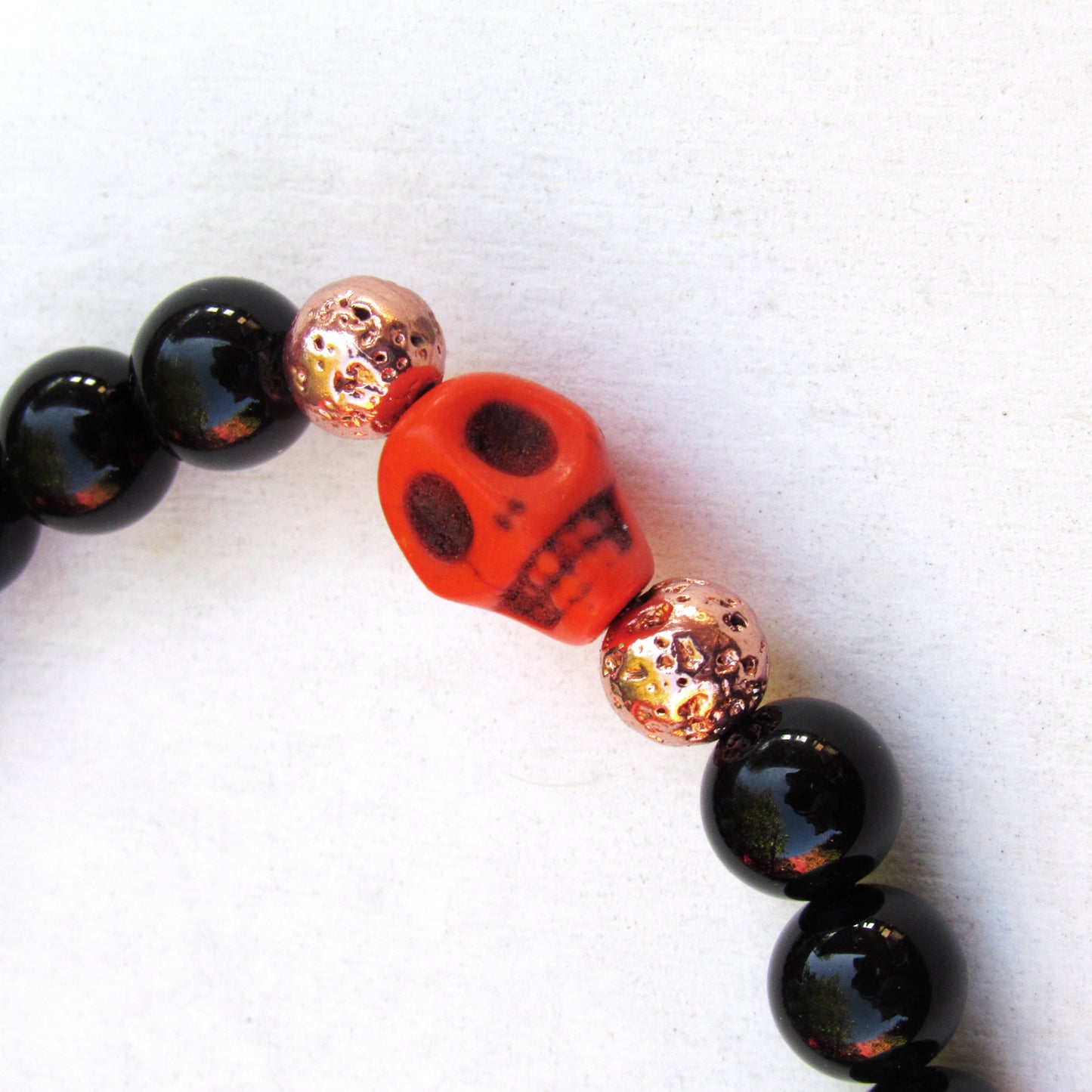 Men's Halloween Onyx and Howlite Gemstone Skull Bracelets