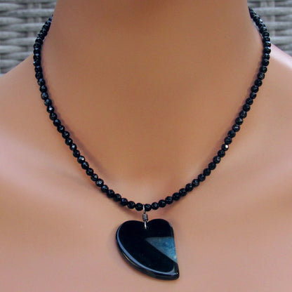 Druzy Agate gemstone Heart on Onyx Necklace