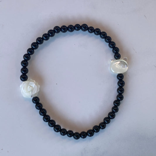 Natural onyx bead Kitty Cat Stretch Bracelet