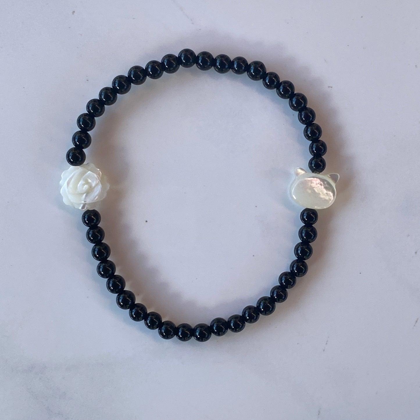 Natural onyx bead Kitty Cat Stretch Bracelet