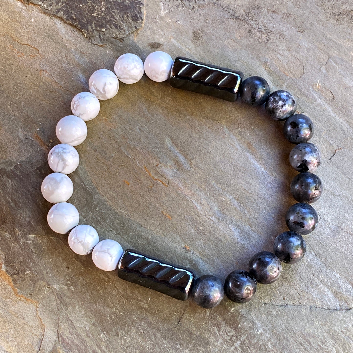 Men’s Black Labradorite, Hematite and Howlite "Balance" gemstone bracelet