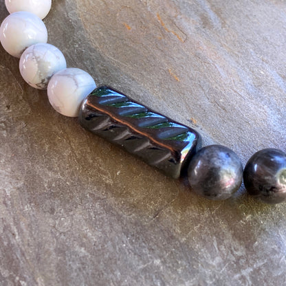 Men’s Black Labradorite, Hematite and Howlite "Balance" gemstone bracelet