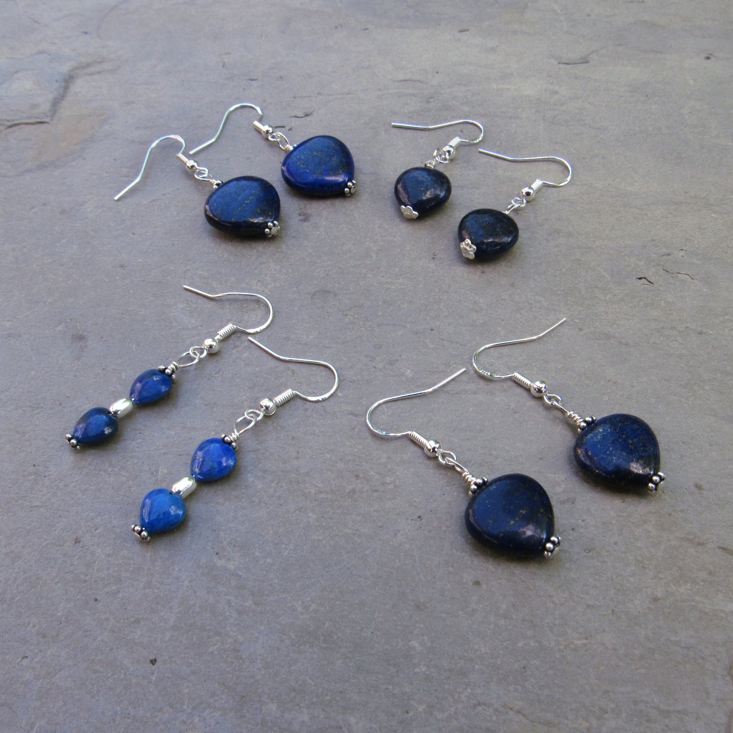 Lapis Lazuli Gemstone Hearts and Sterling Silver Earrings