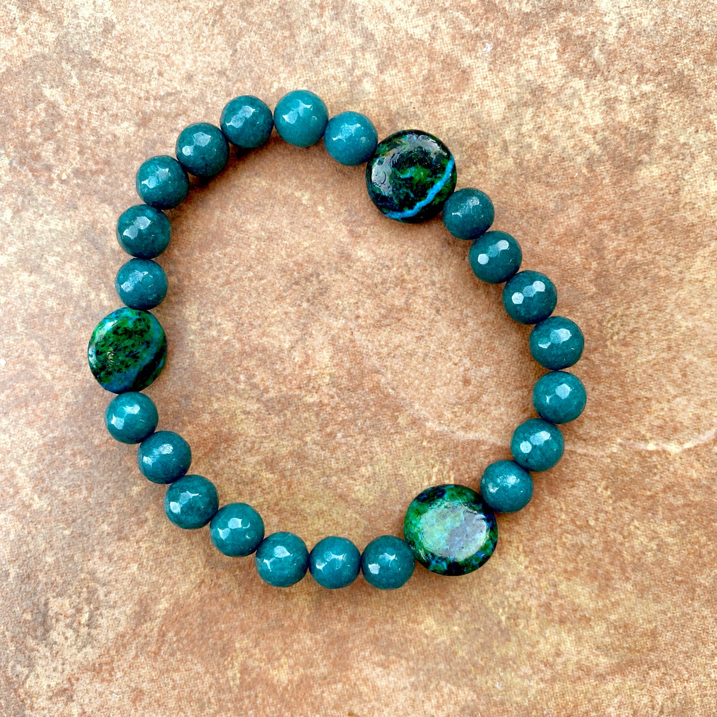 Men's Angelite & Chrysocolla  semiprecious gemstone stretch bracelet