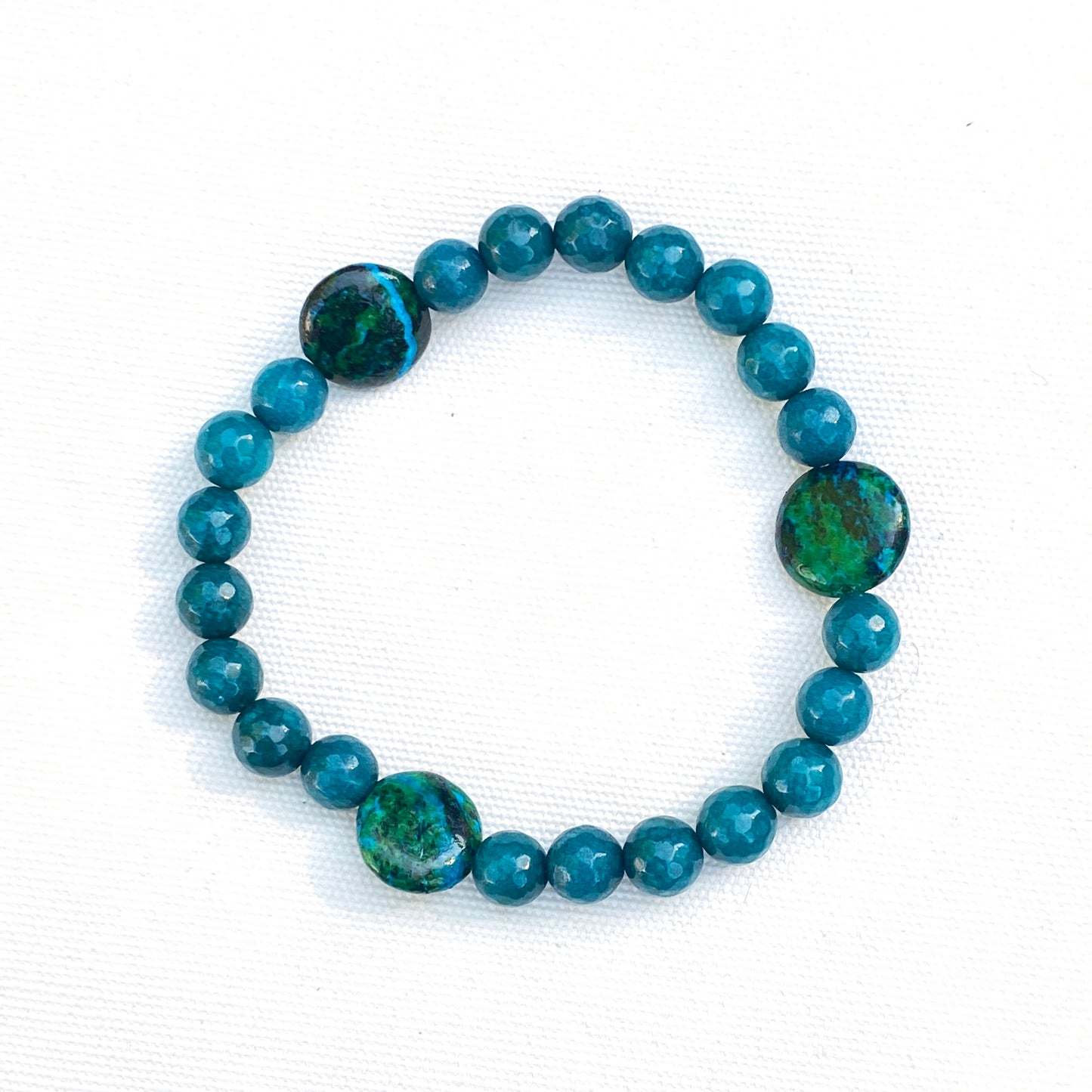 Men's Angelite & Chrysocolla  semiprecious gemstone stretch bracelet