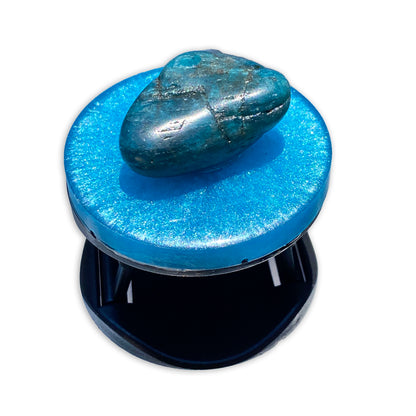 Blue Poured Resin Phone holder with Apatite Gemstone