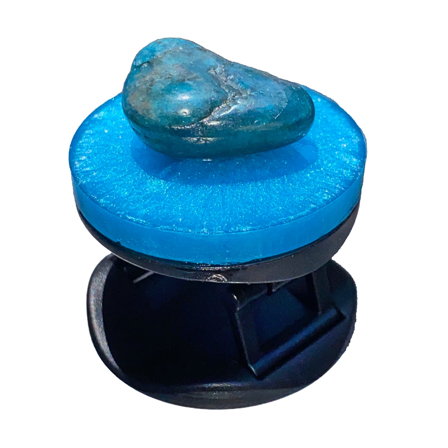 Blue Poured Resin Phone holder with Apatite Gemstone