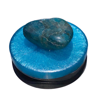 Blue Poured Resin Phone holder with Apatite Gemstone