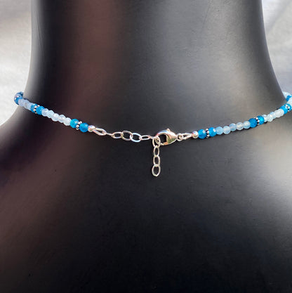 Women's Mother of Pearl Star Choker with Apatite, Aquamarine & sterling silver