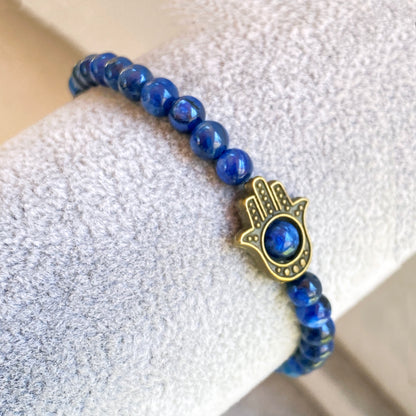 Brass Hamsa on Gemstone stretch bracelet