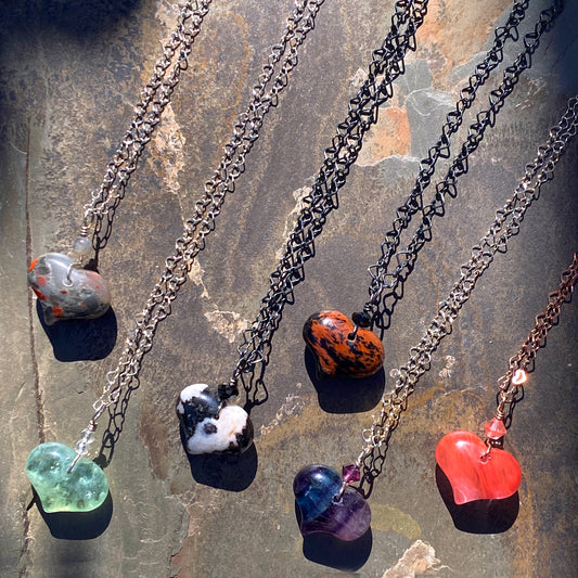 Gemstone Heart Pendants on Chain