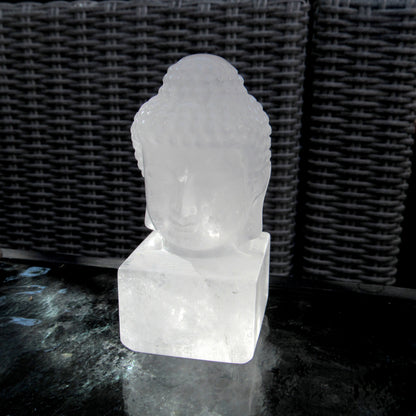 Clear Quartz gemstone carved Buddha head