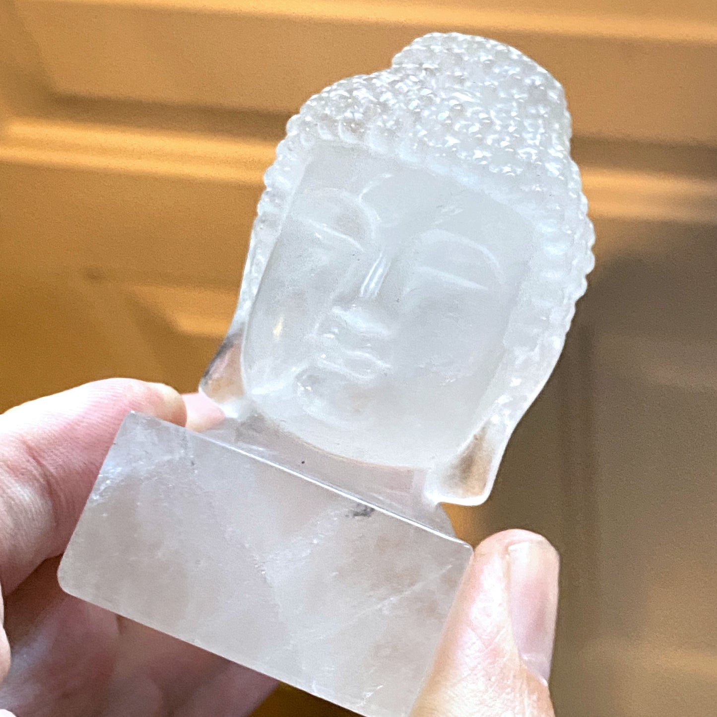 Clear Quartz gemstone carved Buddha head