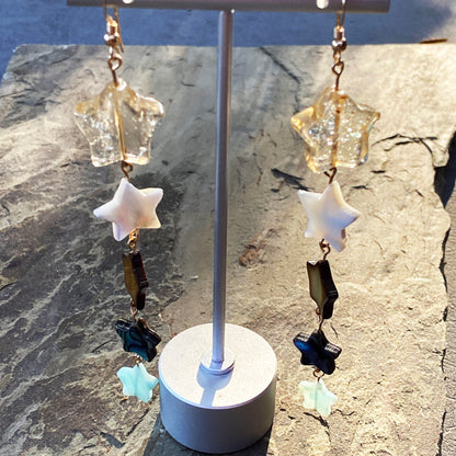 Citrine Gemstone Star with Mother of Pearl, Amazonite and Abalone Shell Drop Earrings