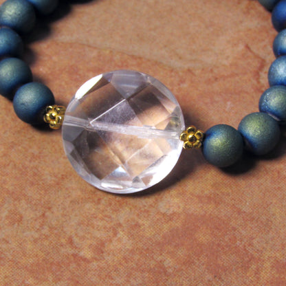 Clear Quartz Gemstone and Druzy Agate  7" stretch Bracelets