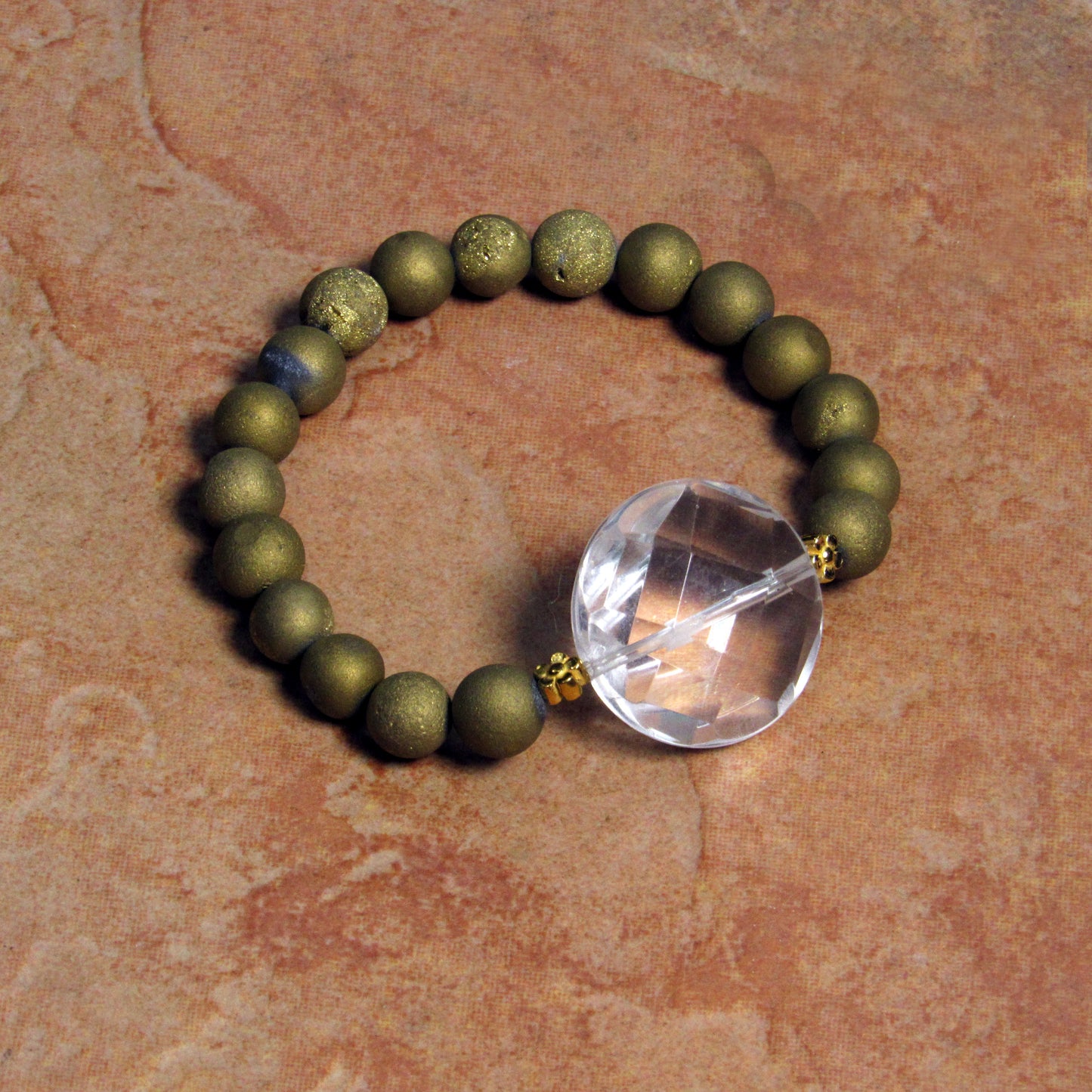 Clear Quartz Gemstone and Druzy Agate  7" stretch Bracelets