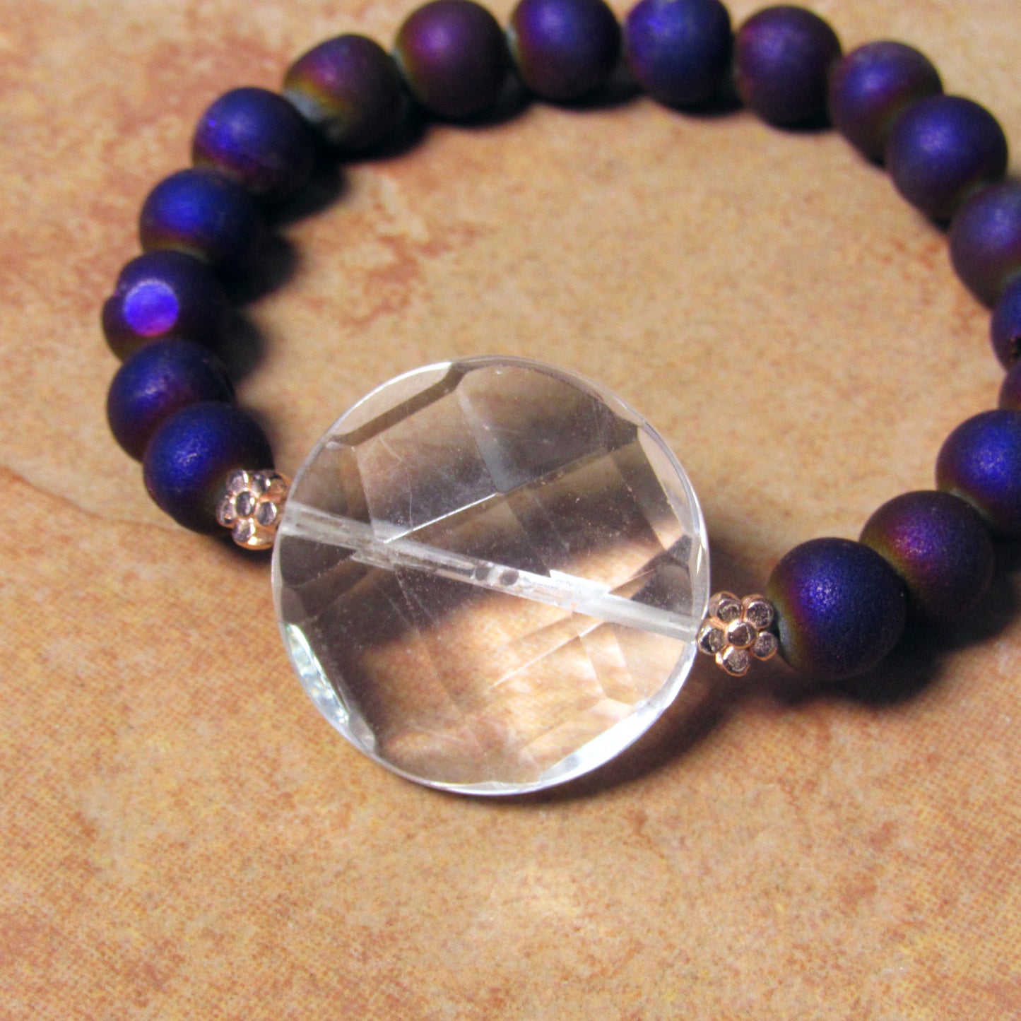 Clear Quartz Gemstone and Druzy Agate  7" stretch Bracelets