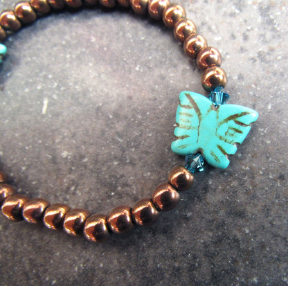 Copper Hematite w/ Howlite Butterfly and Swarovski Crystal