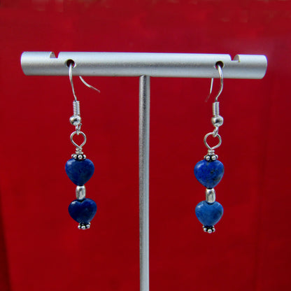 Lapis Lazuli Gemstone Hearts and Sterling Silver Earrings