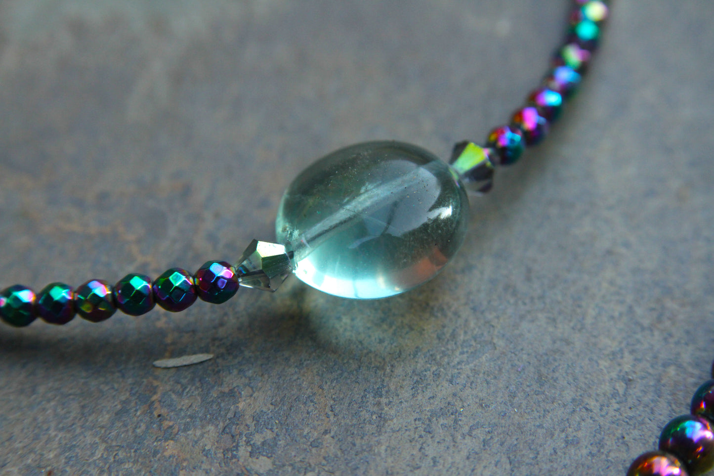 Women's Rainbow Heamatite and Fluorite Gemstone Double Necklace