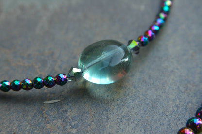Women's Rainbow Heamatite and Fluorite Gemstone Double Necklace