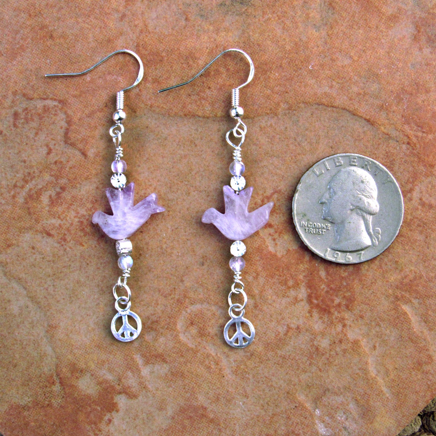 Gemstone Dove Sterling Silver Peace Sign Drop Earrings