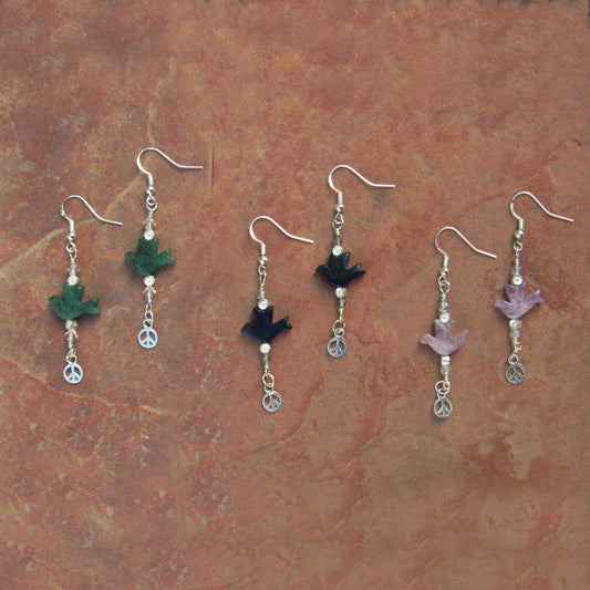 Gemstone Dove Sterling Silver Peace Sign Drop Earrings