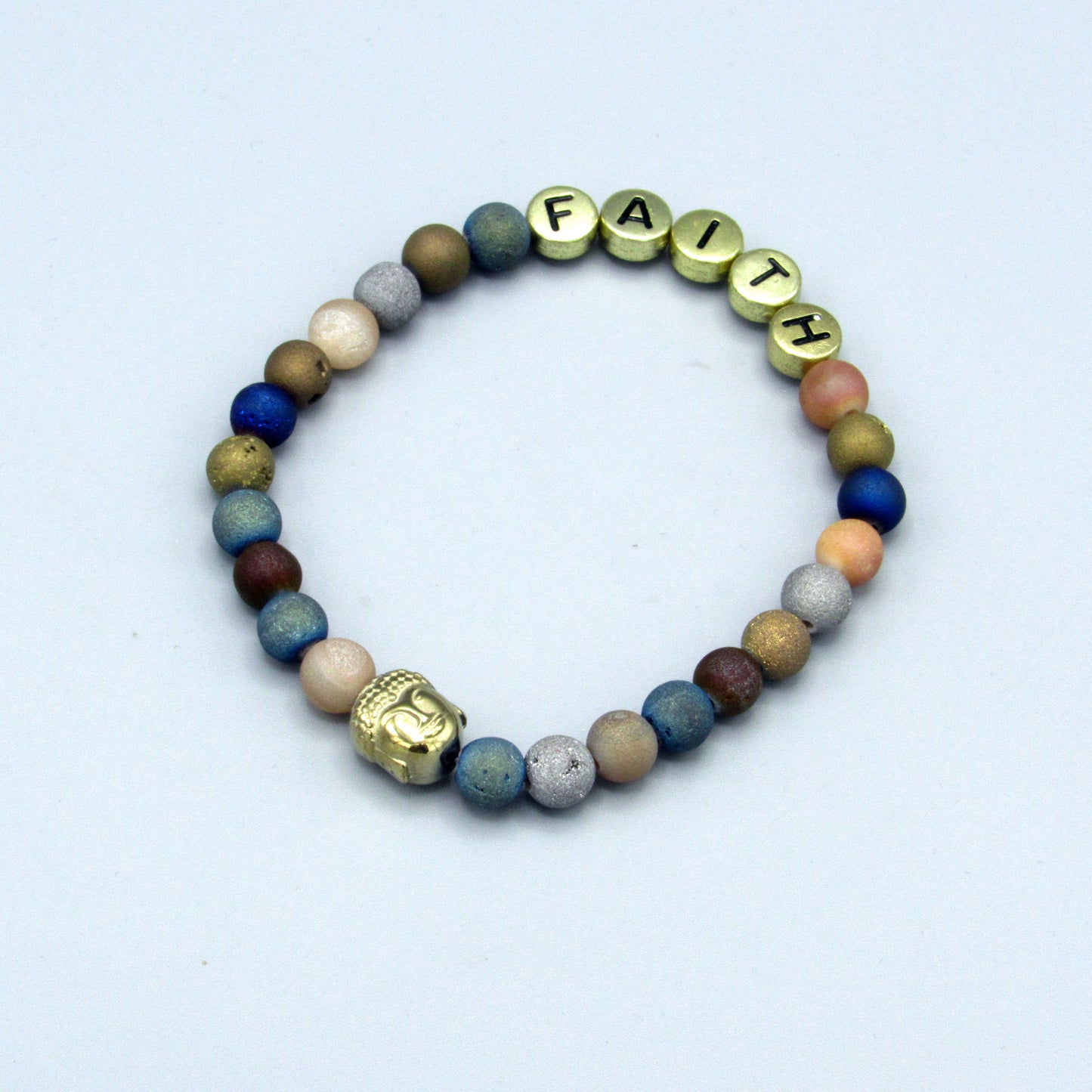 Women’s Druzy Agate and Hematite Buddha Gemstone FAITH bracelets