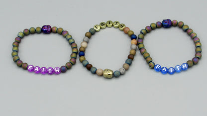 Women’s Druzy Agate and Hematite Buddha Gemstone FAITH bracelets