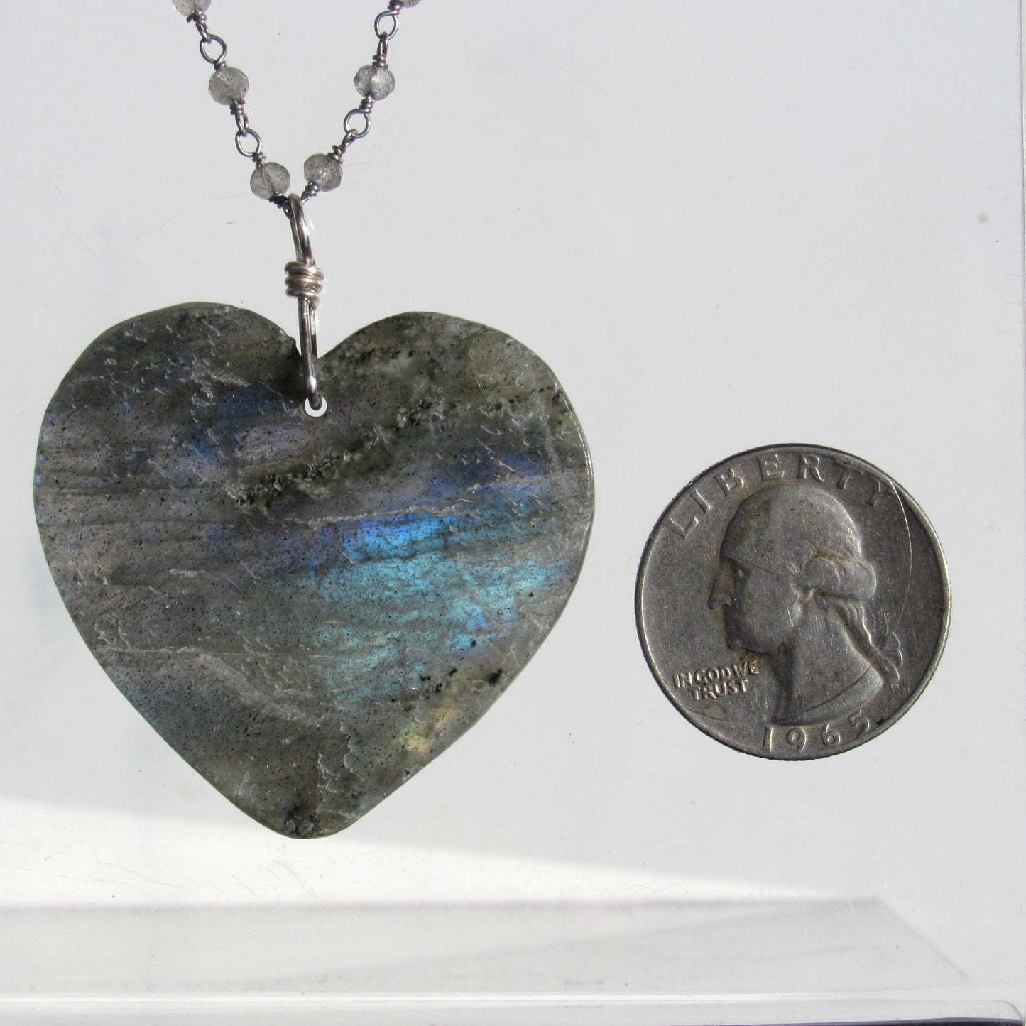 Labradorite Heart gemstone Pendant on labradorite and Silver Chain