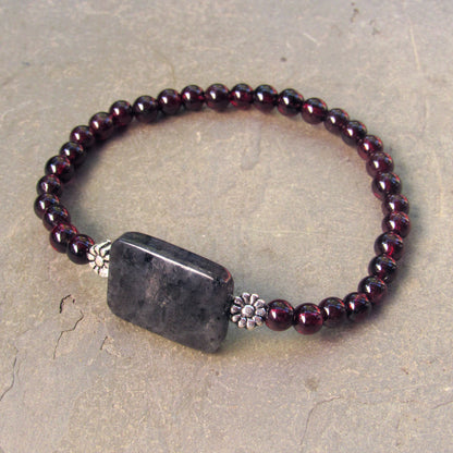 Garnet and Black Labradorite Gemstone bracelets with Sterling silver