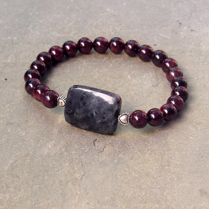 Garnet and Black Labradorite Gemstone bracelets with Sterling silver