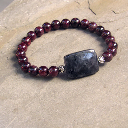 Garnet and Black Labradorite Gemstone bracelets with Sterling silver